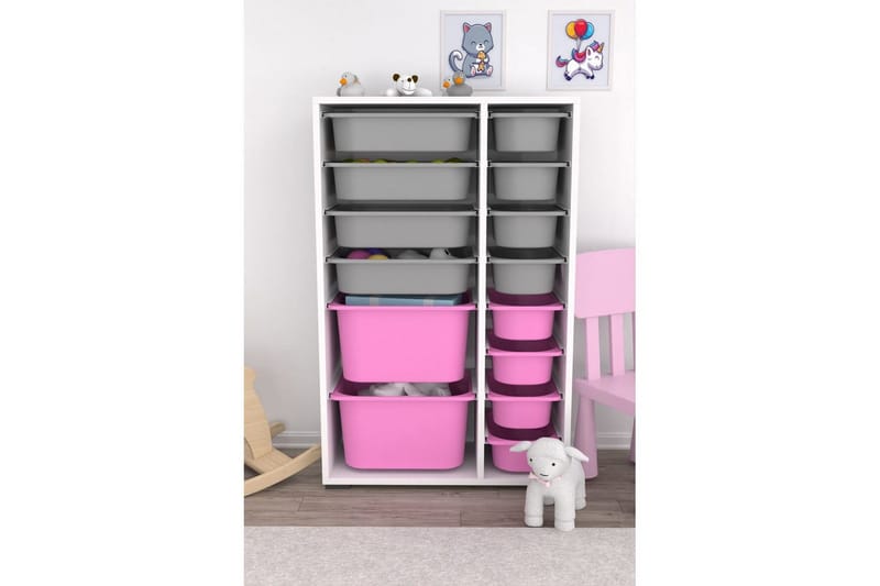 Multifunktionsskab Core (69,5 x 109 x 30 cm) Hvid / Grå / Pink - Hvid / Grå / Pink - Opbevaring - Opbevaring til småting - Kurve & kasser