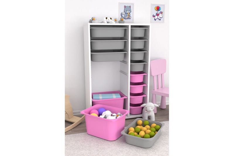 Multifunktionsskab Core (69,5 x 109 x 30 cm) Hvid / Grå / Pink - Hvid / Grå / Pink - Opbevaring - Opbevaring til småting - Kurve & kasser