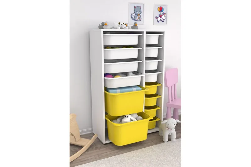 Multifunktionsskab Core (69,5 x 109 x 30 cm) Hvid / Gul - Hvid / Gul - Opbevaring - Opbevaring til småting - Kurve & kasser