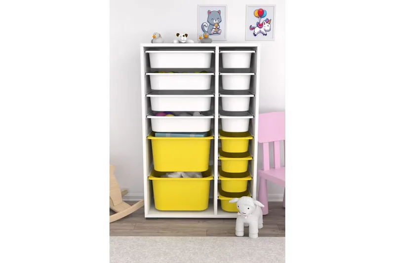 Multifunktionsskab Core (69,5 x 109 x 30 cm) Hvid / Gul - Hvid / Gul - Opbevaring - Opbevaring til småting - Kurve & kasser