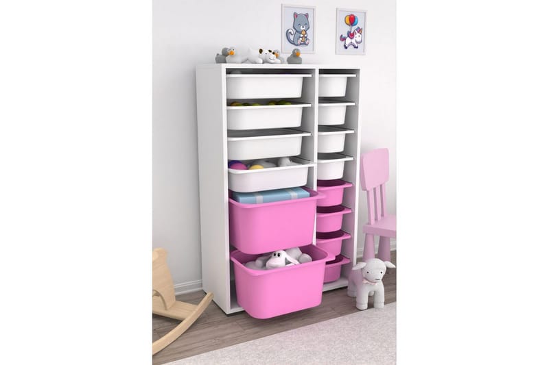 Multifunktionsskab Core (69,5 x 109 x 30 cm) Hvid / Pink - Hvid / Pink - Opbevaring - Opbevaring til småting - Kurve & kasser