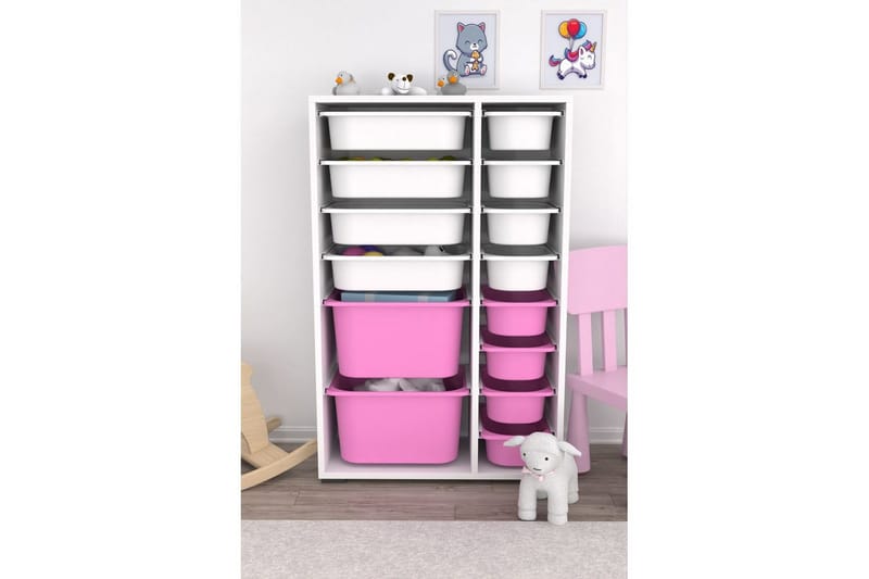 Multifunktionsskab Core (69,5 x 109 x 30 cm) Hvid / Pink - Hvid / Pink - Opbevaring - Opbevaring til småting - Kurve & kasser