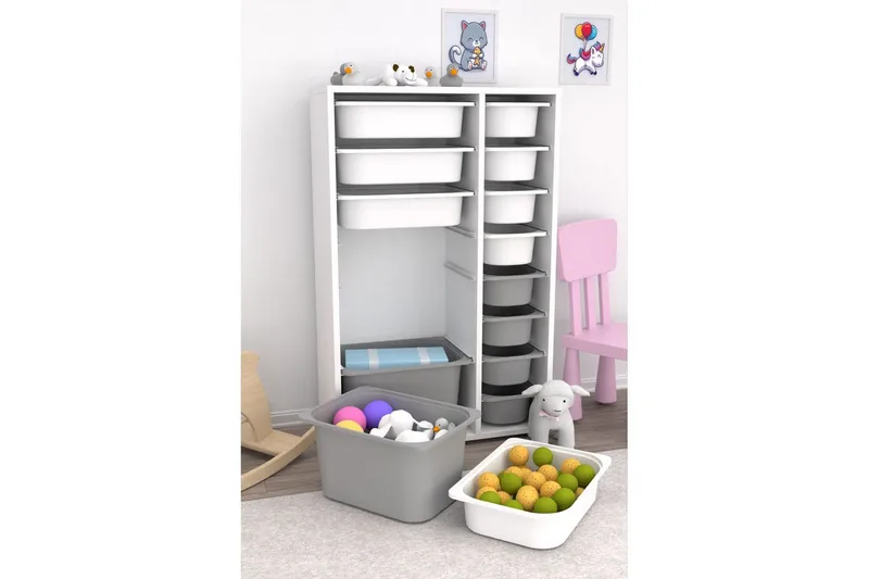 Multifunktionsskab Core (69,5 x 109 x 30 cm) HvidGrå 2 - HvidGrå 2 - Opbevaring - Opbevaring til småting - Kurve & kasser