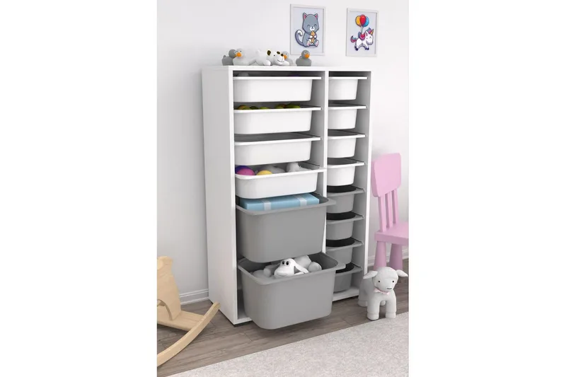 Multifunktionsskab Core (69,5 x 109 x 30 cm) HvidGrå 2 - HvidGrå 2 - Opbevaring - Opbevaring til småting - Kurve & kasser