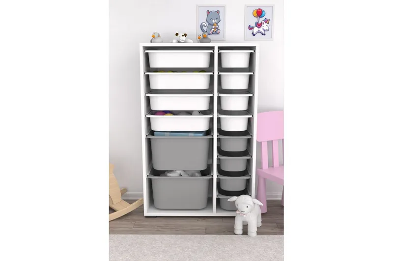 Multifunktionsskab Core (69,5 x 109 x 30 cm) HvidGrå 2 - HvidGrå 2 - Opbevaring - Opbevaring til småting - Kurve & kasser