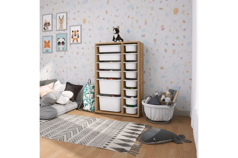 Multifunktionsskab Core (69,5 x 109 x 30 cm) Valnød / Hvid - Valnød / Hvid - Opbevaring - Opbevaring til småting - Kurve & kasser