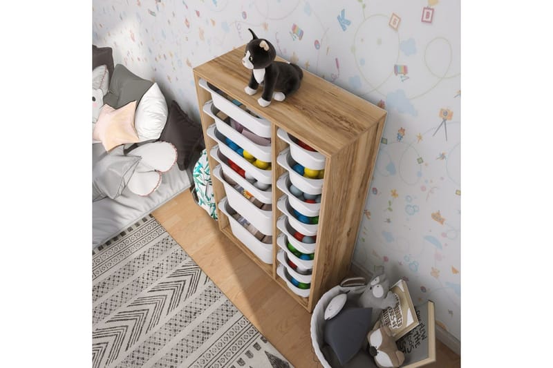 Multifunktionsskab Core (69,5 x 109 x 30 cm) Valnød / Hvid - Valnød / Hvid - Opbevaring - Opbevaring til småting - Kurve & kasser