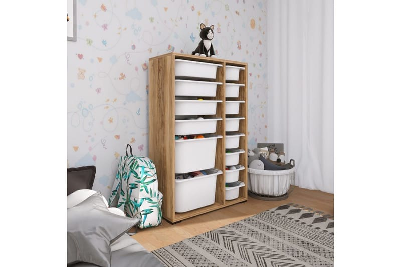 Multifunktionsskab Core (69,5 x 109 x 30 cm) Valnød / Hvid - Valnød / Hvid - Opbevaring - Opbevaring til småting - Kurve & kasser