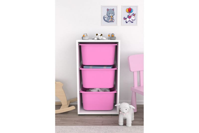 Multifunktionsskab Kelix Hvid / Pink - Hvid / Pink - Opbevaring - Opbevaring til småting - Kurve & kasser