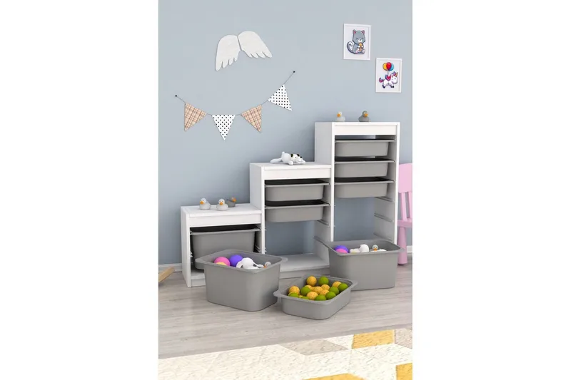 Multifunktionsskab Mobin Hvid / Grå - Hvid / Grå - Opbevaring - Opbevaring til småting - Kurve & kasser