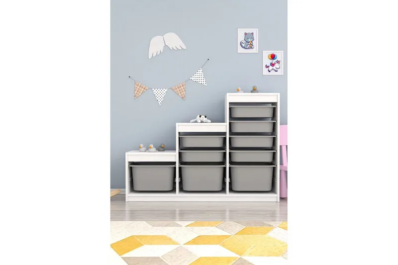 Multifunktionsskab Mobin Hvid / Grå - Hvid / Grå - Opbevaring - Opbevaring til småting - Kurve & kasser