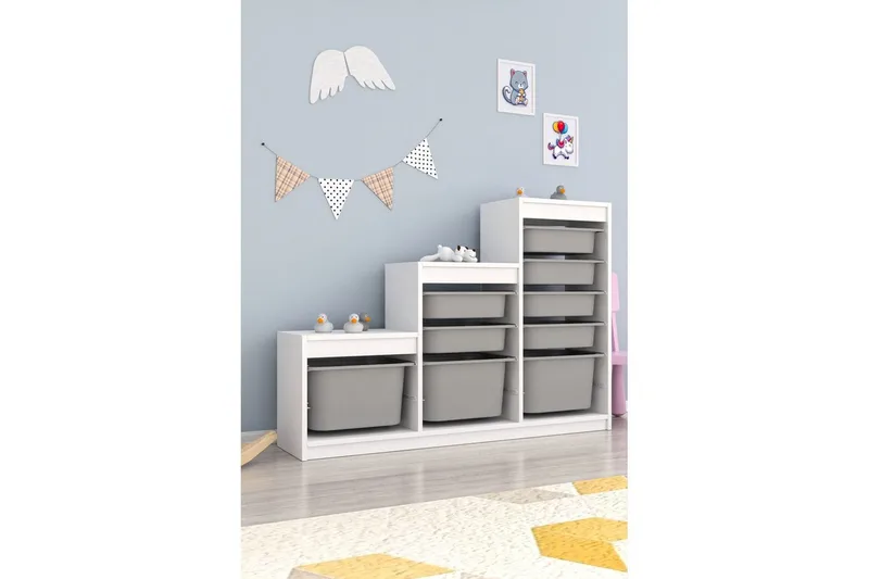 Multifunktionsskab Mobin Hvid / Grå - Hvid / Grå - Opbevaring - Opbevaring til småting - Kurve & kasser