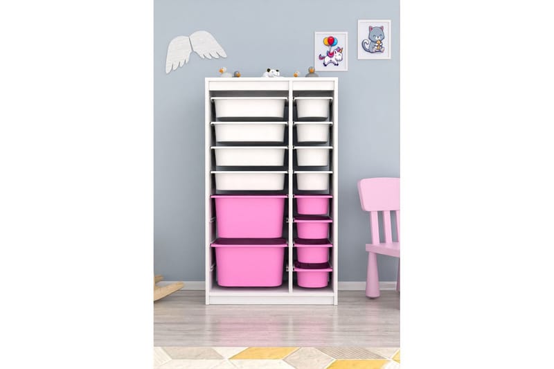 Multifunktionsskab Montana (69 x 112,2 x 29,6 cm) Hvid / Pink - Hvid / Pink - Opbevaring - Opbevaring til småting - Kurve & kasser