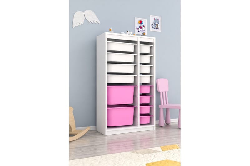 Multifunktionsskab Montana (69 x 112,2 x 29,6 cm) Hvid / Pink - Hvid / Pink - Opbevaring - Opbevaring til småting - Kurve & kasser