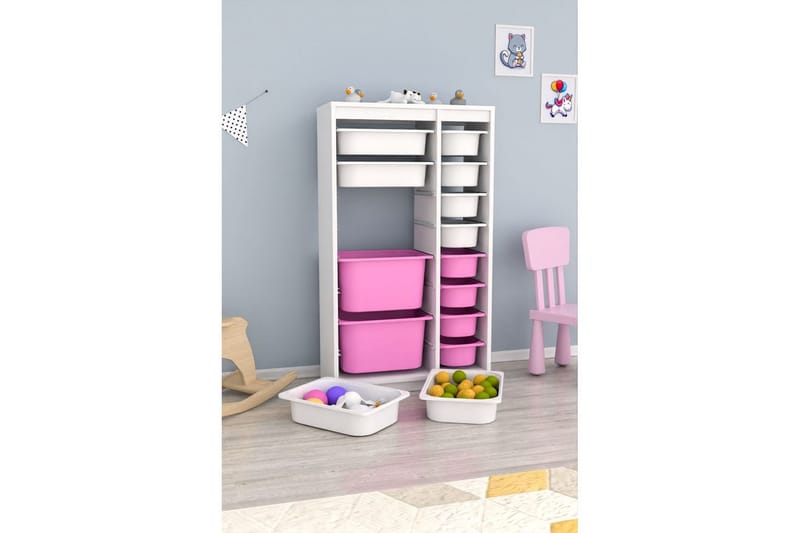 Multifunktionsskab Montana (69 x 112,2 x 29,6 cm) Hvid / Pink - Hvid / Pink - Opbevaring - Opbevaring til småting - Kurve & kasser