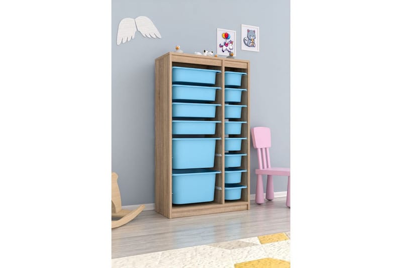 Multifunktionsskab Montana (69 x 112,2 x 29,6 cm) Sonomo / Blå - Sonomo / Blå - Opbevaring - Opbevaring til småting - Kurve & kasser