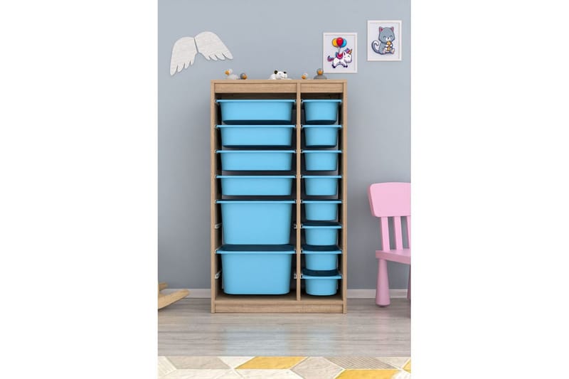 Multifunktionsskab Montana (69 x 112,2 x 29,6 cm) Sonomo / Blå - Sonomo / Blå - Opbevaring - Opbevaring til småting - Kurve & kasser