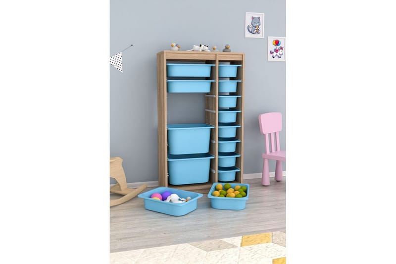 Multifunktionsskab Montana (69 x 112,2 x 29,6 cm) Sonomo / Blå - Sonomo / Blå - Opbevaring - Opbevaring til småting - Kurve & kasser