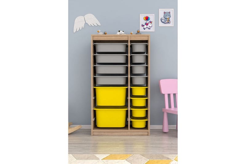 Multifunktionsskab Montana (69 x 112,2 x 29,6 cm) Sonomo Grå / Gul - Sonomo Grå / Gul - Opbevaring - Opbevaring til småting - Kurve & kasser