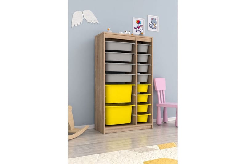 Multifunktionsskab Montana (69 x 112,2 x 29,6 cm) Sonomo Grå / Gul - Sonomo Grå / Gul - Opbevaring - Opbevaring til småting - Kurve & kasser