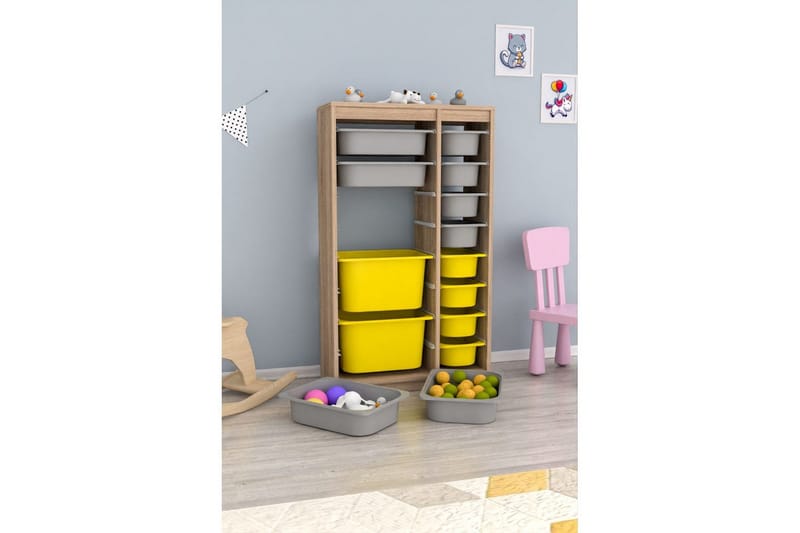 Multifunktionsskab Montana (69 x 112,2 x 29,6 cm) Sonomo Grå / Gul - Sonomo Grå / Gul - Opbevaring - Opbevaring til småting - Kurve & kasser