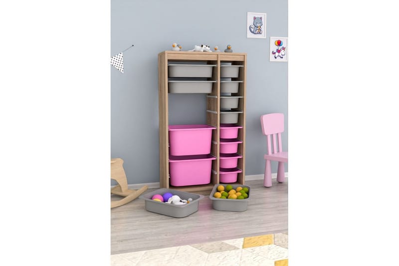 Multifunktionsskab Montana (69 x 112,2 x 29,6 cm) Sonomo Grå / Lyserød - Sonomo Grå / Lyserød - Opbevaring - Opbevaring til småting - Kurve & kasser