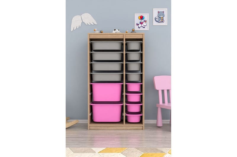 Multifunktionsskab Montana (69 x 112,2 x 29,6 cm) Sonomo Grå / Lyserød - Sonomo Grå / Lyserød - Opbevaring - Opbevaring til småting - Kurve & kasser