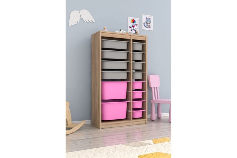 Multifunktionsskab Montana (69 x 112,2 x 29,6 cm) Sonomo Grå / Lyserød - Sonomo Grå / Lyserød - Opbevaring - Opbevaring til småting - Kurve & kasser