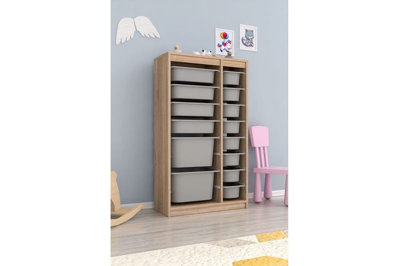 Multifunktionsskab Montana (69 x 112,2 x 29,6 cm) Sonomo / Grå - Sonomo / Grå - Opbevaring - Opbevaring til småting - Kurve & kasser