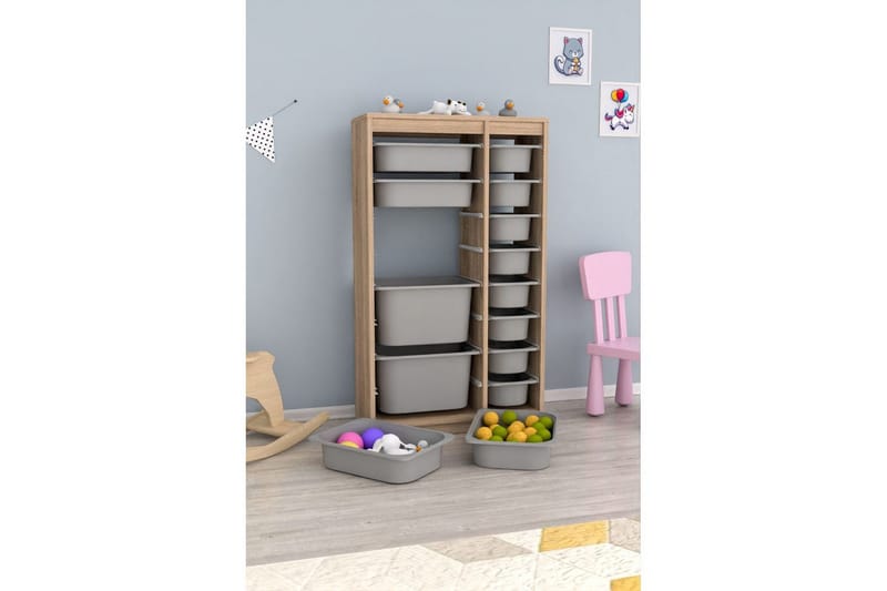 Multifunktionsskab Montana (69 x 112,2 x 29,6 cm) Sonomo / Grå - Sonomo / Grå - Opbevaring - Opbevaring til småting - Kurve & kasser