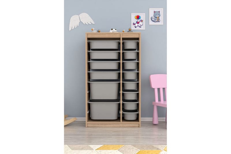 Multifunktionsskab Montana (69 x 112,2 x 29,6 cm) Sonomo / Grå - Sonomo / Grå - Opbevaring - Opbevaring til småting - Kurve & kasser