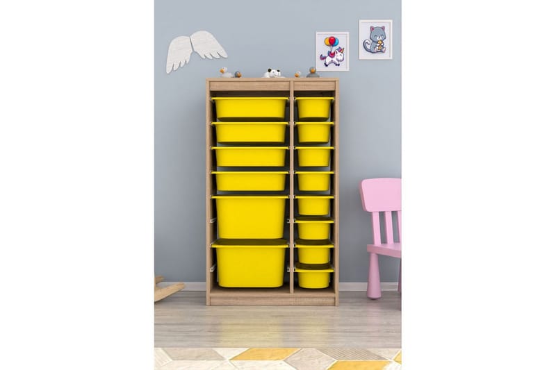 Multifunktionsskab Montana (69 x 112,2 x 29,6 cm) Sonomo / Gul - Sonomo / Gul - Opbevaring - Opbevaring til småting - Kurve & kasser