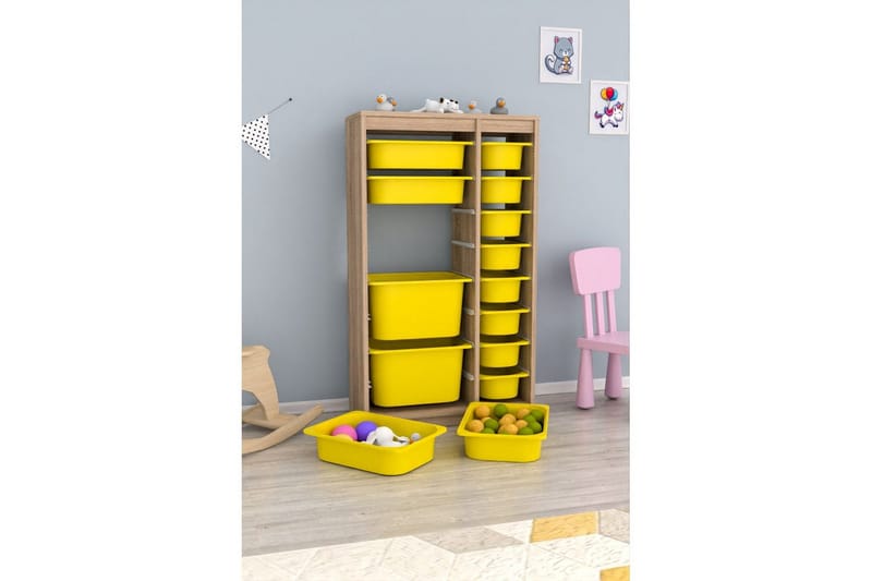Multifunktionsskab Montana (69 x 112,2 x 29,6 cm) Sonomo / Gul - Sonomo / Gul - Opbevaring - Opbevaring til småting - Kurve & kasser