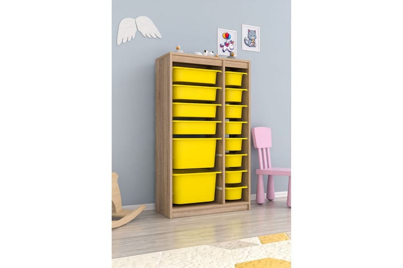 Multifunktionsskab Montana (69 x 112,2 x 29,6 cm) Sonomo / Gul - Sonomo / Gul - Opbevaring - Opbevaring til småting - Kurve & kasser