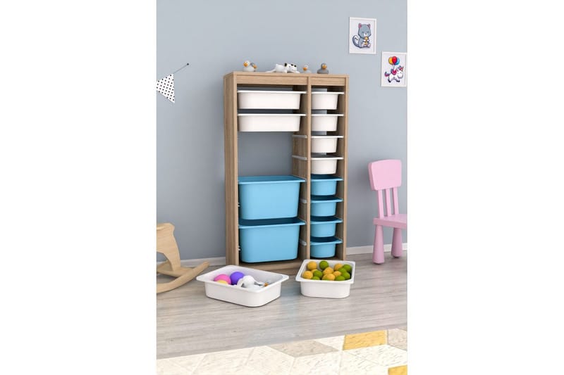 Multifunktionsskab Montana (69 x 112,2 x 29,6 cm) Sonomo Hvid / Blå - Sonomo Hvid / Blå - Opbevaring - Opbevaring til småting - Kurve & kasser