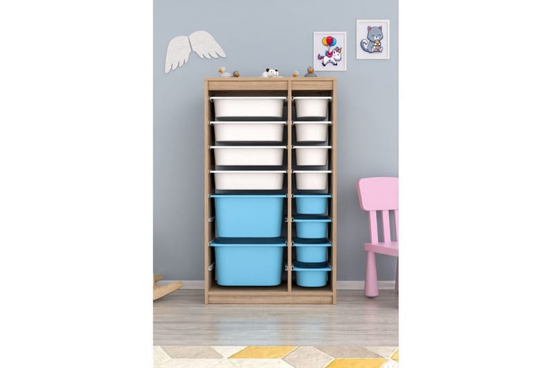 Multifunktionsskab Montana (69 x 112,2 x 29,6 cm) Sonomo Hvid / Blå - Sonomo Hvid / Blå - Opbevaring - Opbevaring til småting - Kurve & kasser