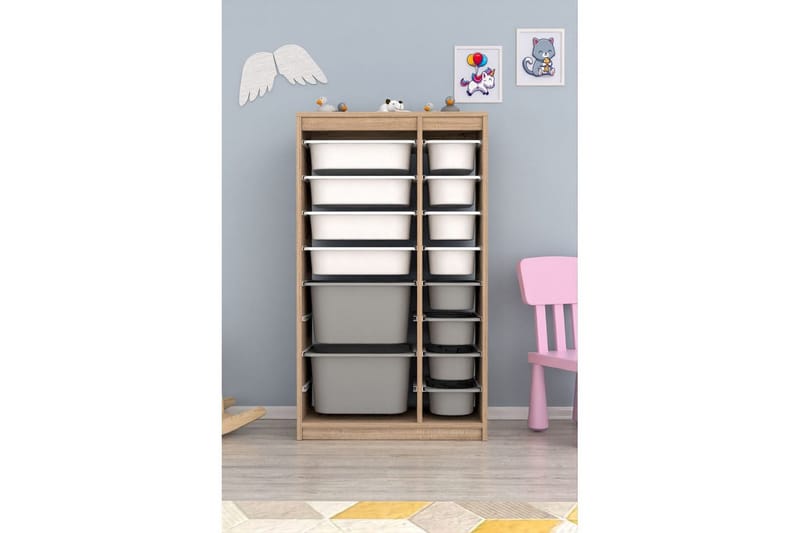 Multifunktionsskab Montana (69 x 112,2 x 29,6 cm) Sonomo Hvid / Grå - Sonomo Hvid / Grå - Opbevaring - Opbevaring til småting - Kurve & kasser