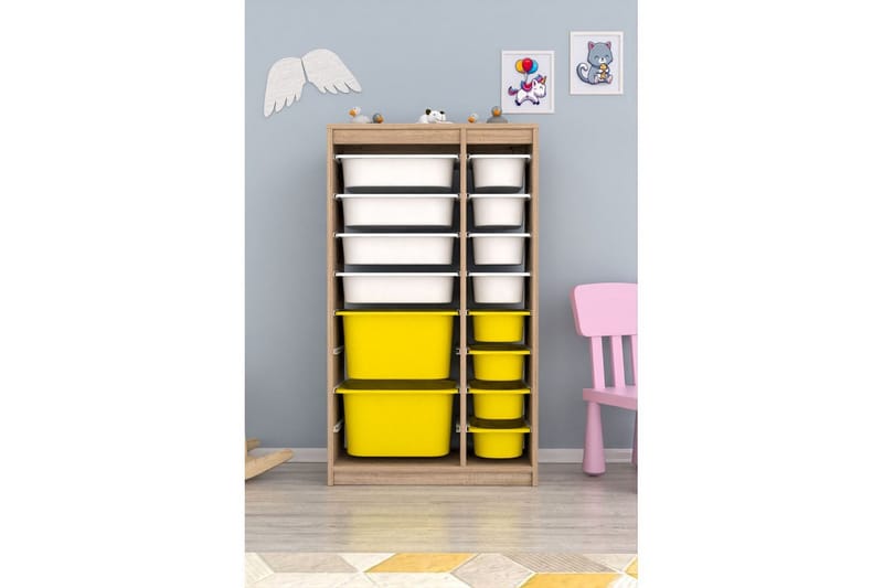 Multifunktionsskab Montana (69 x 112,2 x 29,6 cm) Sonomo Hvid / Gul - Sonomo Hvid / Gul - Opbevaring - Opbevaring til småting - Kurve & kasser