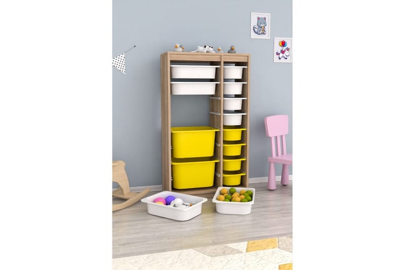 Multifunktionsskab Montana (69 x 112,2 x 29,6 cm) Sonomo Hvid / Gul - Sonomo Hvid / Gul - Opbevaring - Opbevaring til småting - Kurve & kasser
