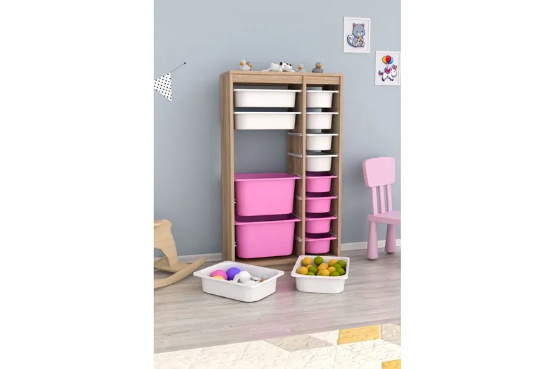 Multifunktionsskab Montana (69 x 112,2 x 29,6 cm) Sonomo Hvid / Pink - Sonomo Hvid / Pink - Opbevaring - Opbevaring til småting - Kurve & kasser