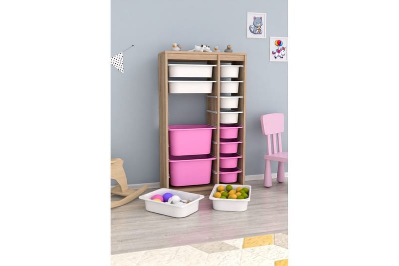 Multifunktionsskab Montana (69 x 112,2 x 29,6 cm) Sonomo Hvid / Pink - Sonomo Hvid / Pink - Opbevaring - Opbevaring til småting - Kurve & kasser