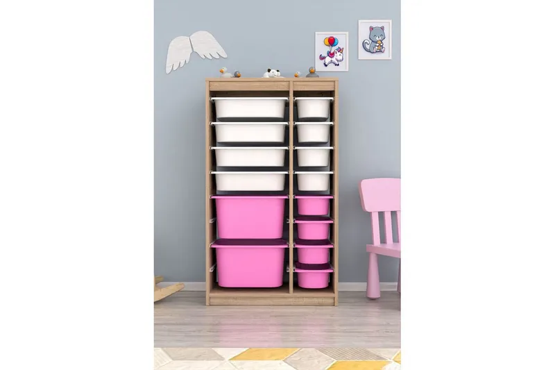 Multifunktionsskab Montana (69 x 112,2 x 29,6 cm) Sonomo Hvid / Pink - Sonomo Hvid / Pink - Opbevaring - Opbevaring til småting - Kurve & kasser