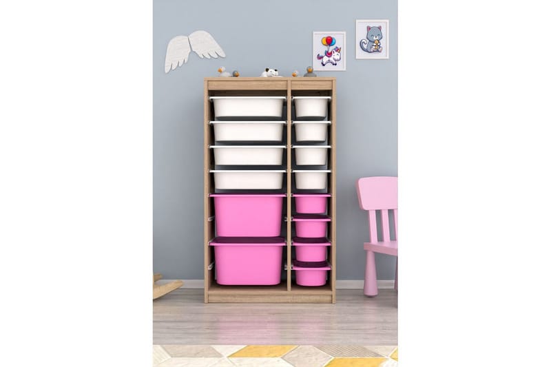 Multifunktionsskab Montana (69 x 112,2 x 29,6 cm) Sonomo Hvid / Pink - Sonomo Hvid / Pink - Opbevaring - Opbevaring til småting - Kurve & kasser