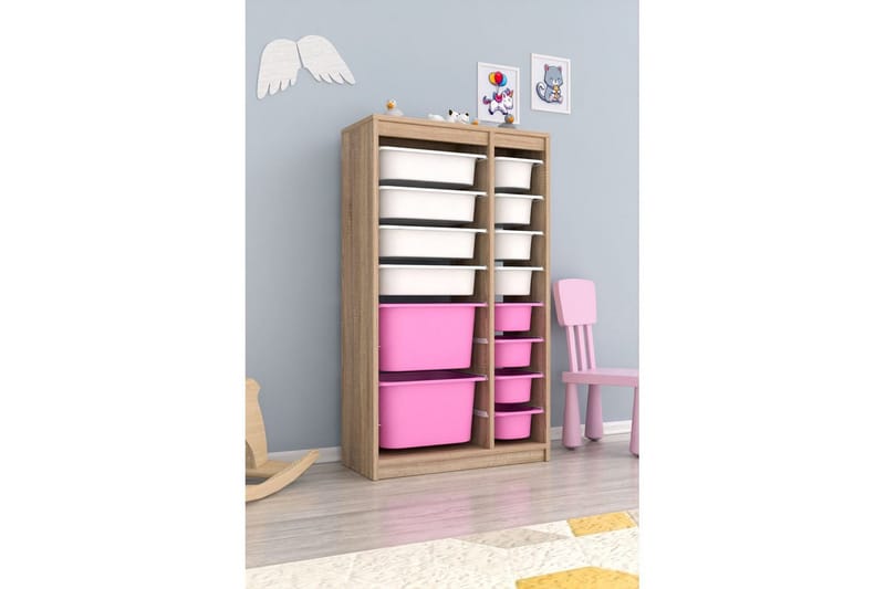 Multifunktionsskab Montana (69 x 112,2 x 29,6 cm) Sonomo Hvid / Pink - Sonomo Hvid / Pink - Opbevaring - Opbevaring til småting - Kurve & kasser