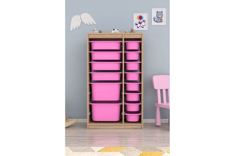 Multifunktionsskab Montana (69 x 112,2 x 29,6 cm) Sonomo / Lyserød - Sonomo / Lyserød - Opbevaring - Opbevaring til småting - Kurve & kasser