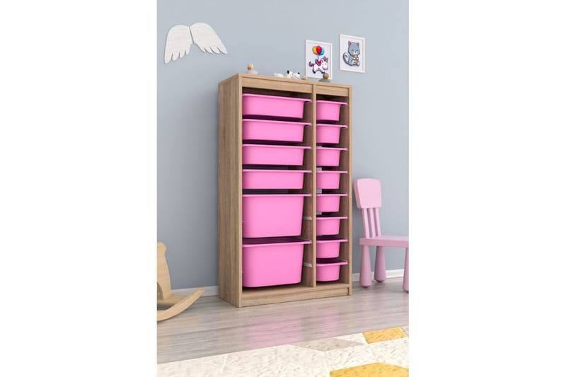 Multifunktionsskab Montana (69 x 112,2 x 29,6 cm) Sonomo / Lyserød - Sonomo / Lyserød - Opbevaring - Opbevaring til småting - Kurve & kasser