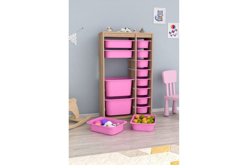 Multifunktionsskab Montana (69 x 112,2 x 29,6 cm) Sonomo / Lyserød - Sonomo / Lyserød - Opbevaring - Opbevaring til småting - Kurve & kasser