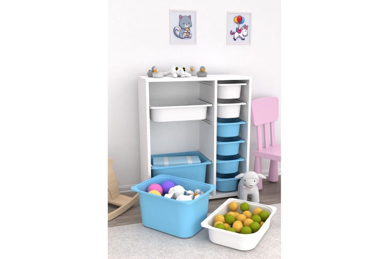 Multifunktionsskab Sosan K6B Hvid / Blå - Hvid / Blå - Opbevaring - Opbevaring til småting - Kurve & kasser