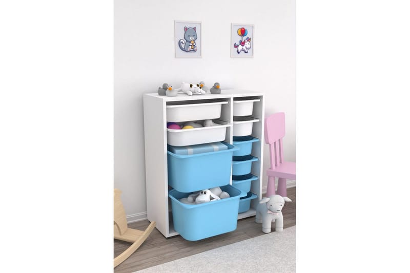 Multifunktionsskab Sosan K6B Hvid / Blå - Hvid / Blå - Opbevaring - Opbevaring til småting - Kurve & kasser
