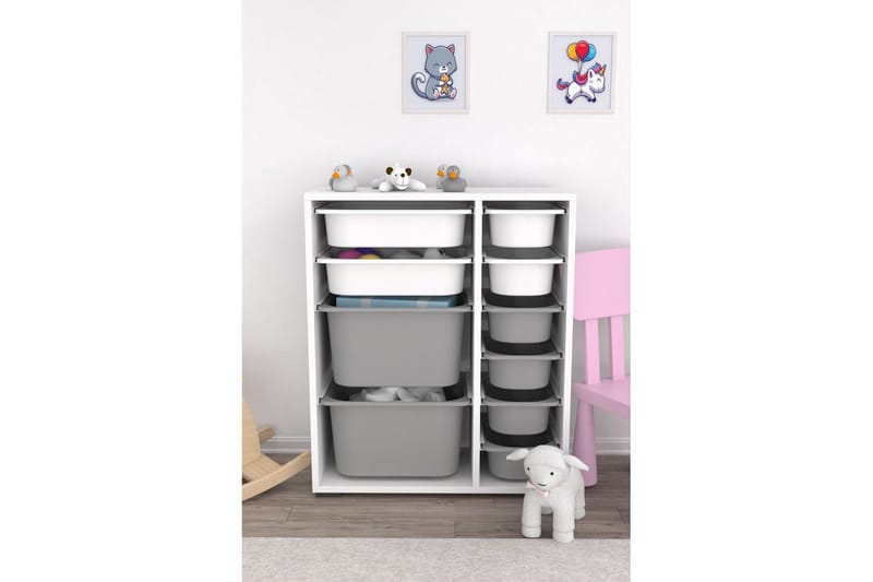 Multifunktionsskab Sosan K6B Hvid / Grå - Hvid / Grå - Opbevaring - Opbevaring til småting - Kurve & kasser